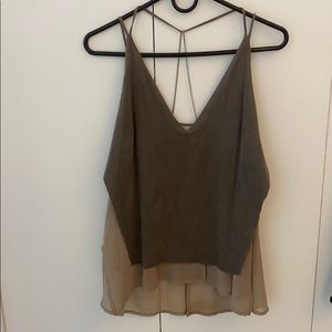 Grey cami top with thin straps & chain detail